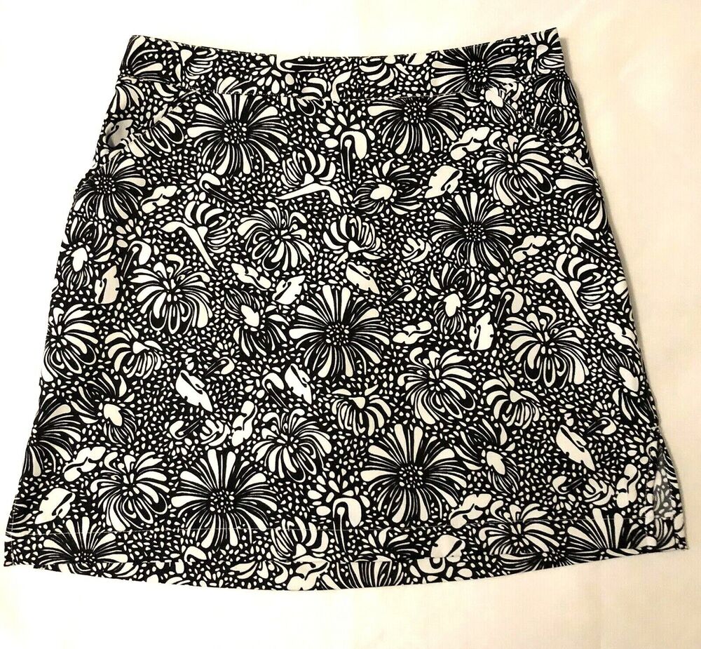 Coral Bay Golf Skirt Women Sz 6 Black White Floral Print Shorts Skort Athleisure